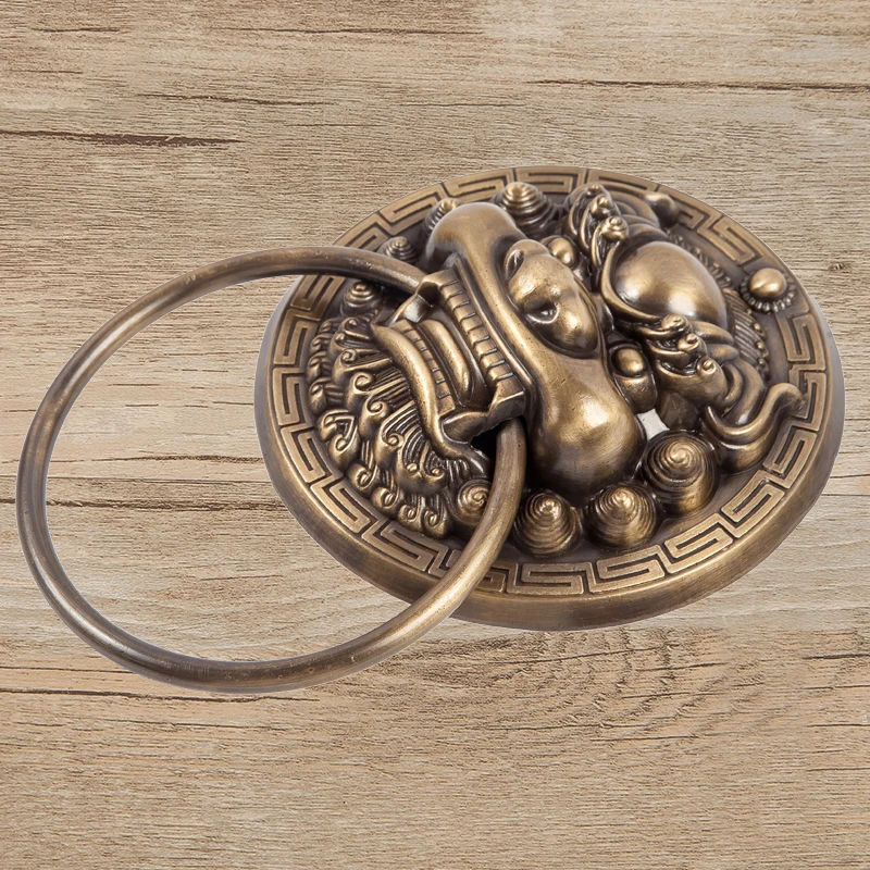 Clássico bronze knocker besta cabeça de leão tigre alça de cobre antigo fechadura da porta lidar com anel ciclâmico acessórios decorativos