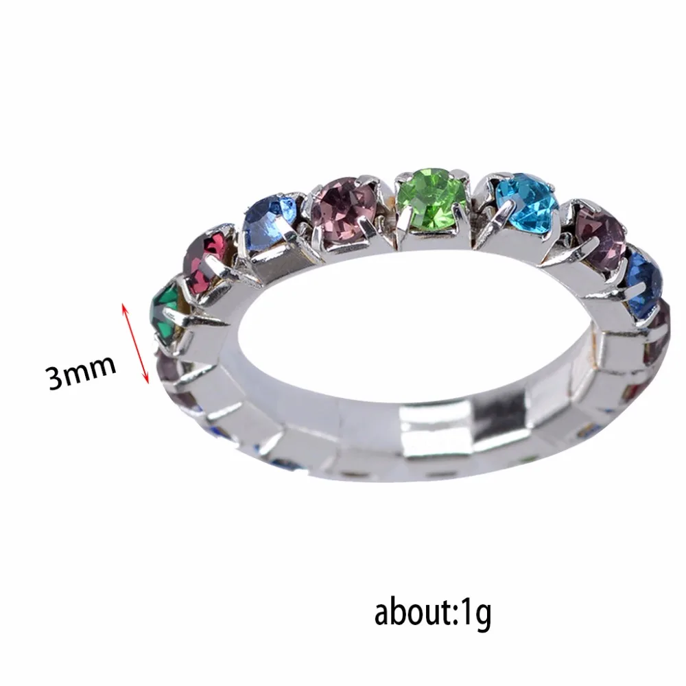 JUCHAO Hot Silver Color Elastic Zircon One Row Rings for Women Rhinestones Elastic Rings Gifts Crystal Ring Drop Shipping