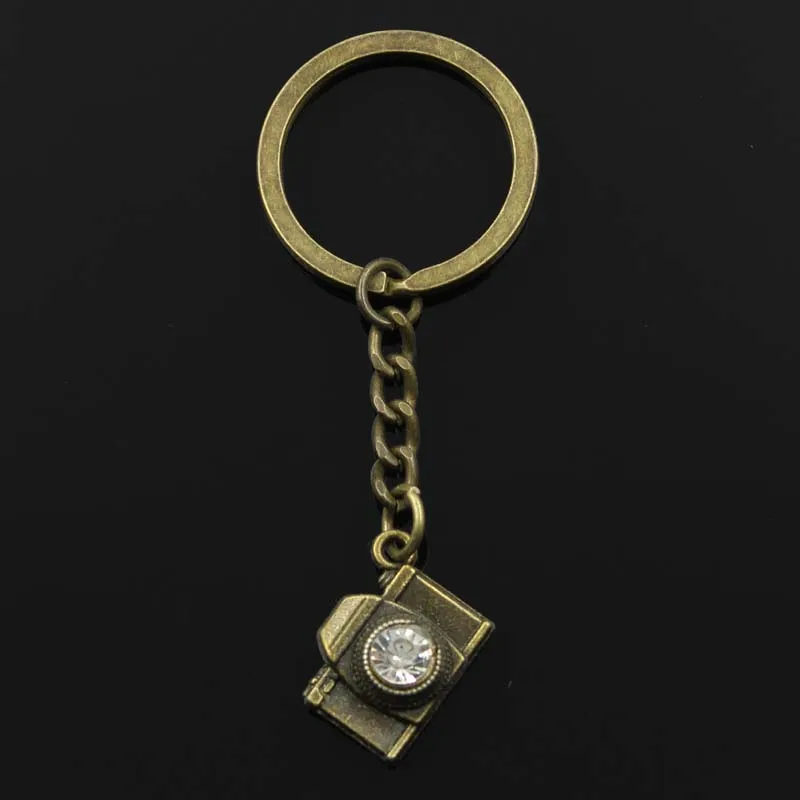 Fashion 30mm Key Ring Metal Key Chain Keychain Jewelry Antique Bronze Silver Color Plated Camera 20x16mm Pendant