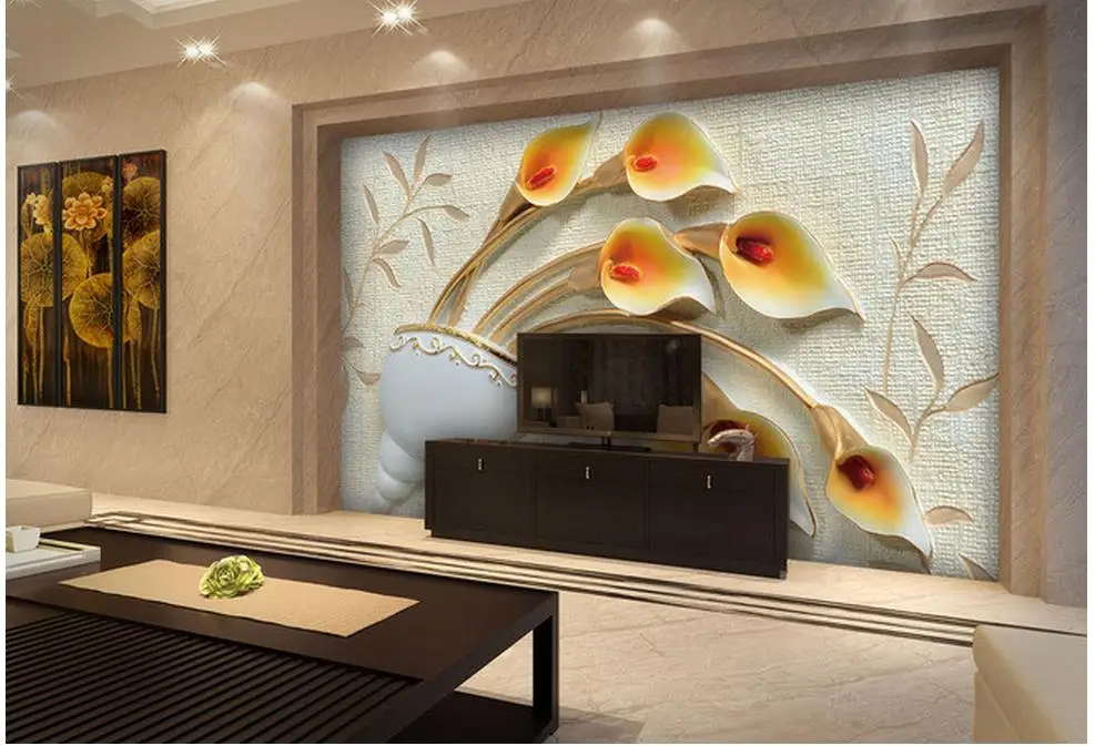 

3d wallpaper for room Horseshoe lotus color carving background wall living 3d wallpaper custom 3d photo wallpaper