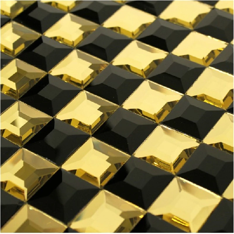 5 edges Art Mosaic Black Gold Diamon Mirror Mosaic Glass Tile for KTV Showroom Dressing Room bathroom Wall tile DIY Frame