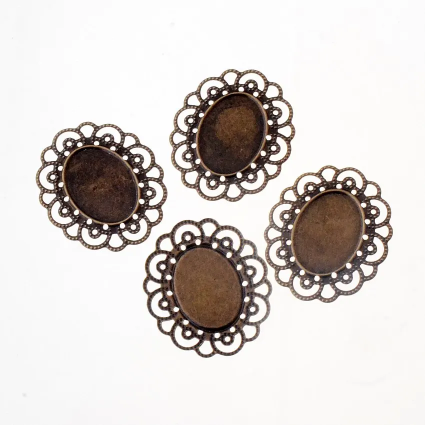 Free shipping Retail 10Pcs Bronze Filigree Cabochon Setting Wraps Connectors Crafts Decoration DIY Embellishment 42x36mm