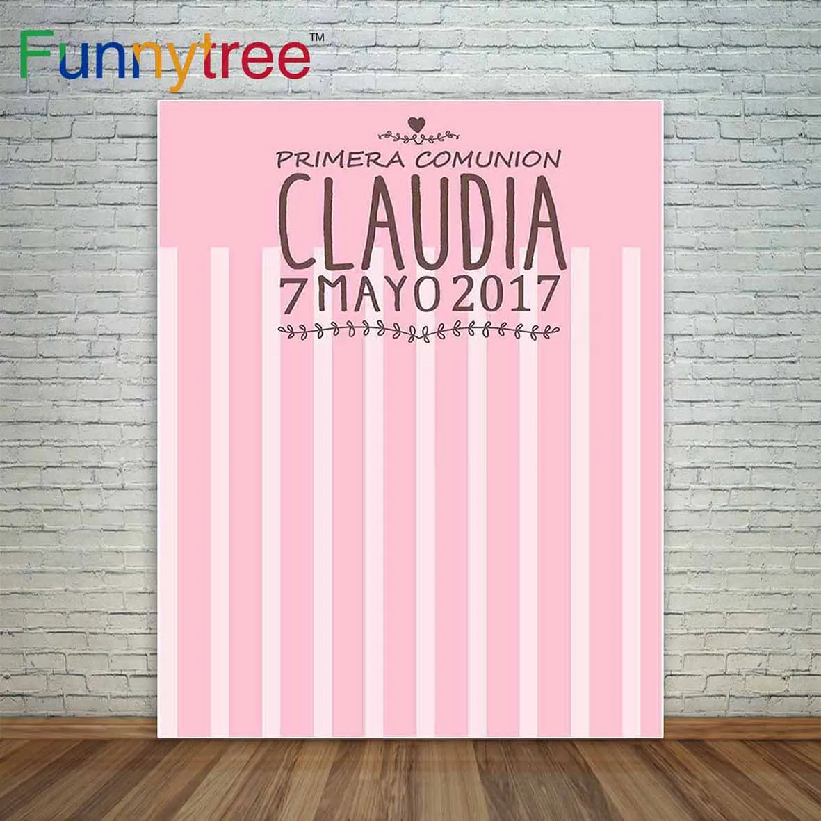 Funnytree Pink communion background girl first communion custom background stripes photocall a photo party cloths polyester