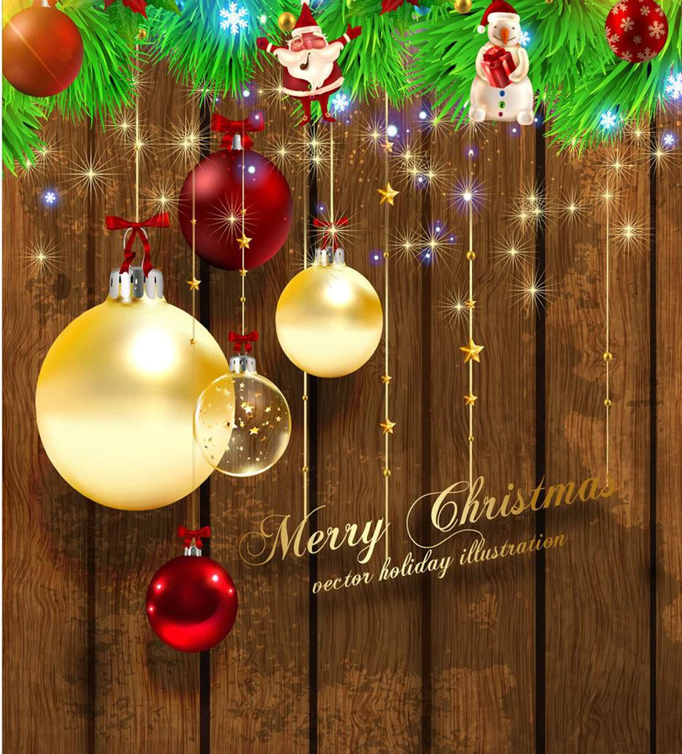 VinylBDS Christmas Wooden  Photo Backdrops Colorful ball Photography Backdrop Santa Claus Background Childre Fond Photographie