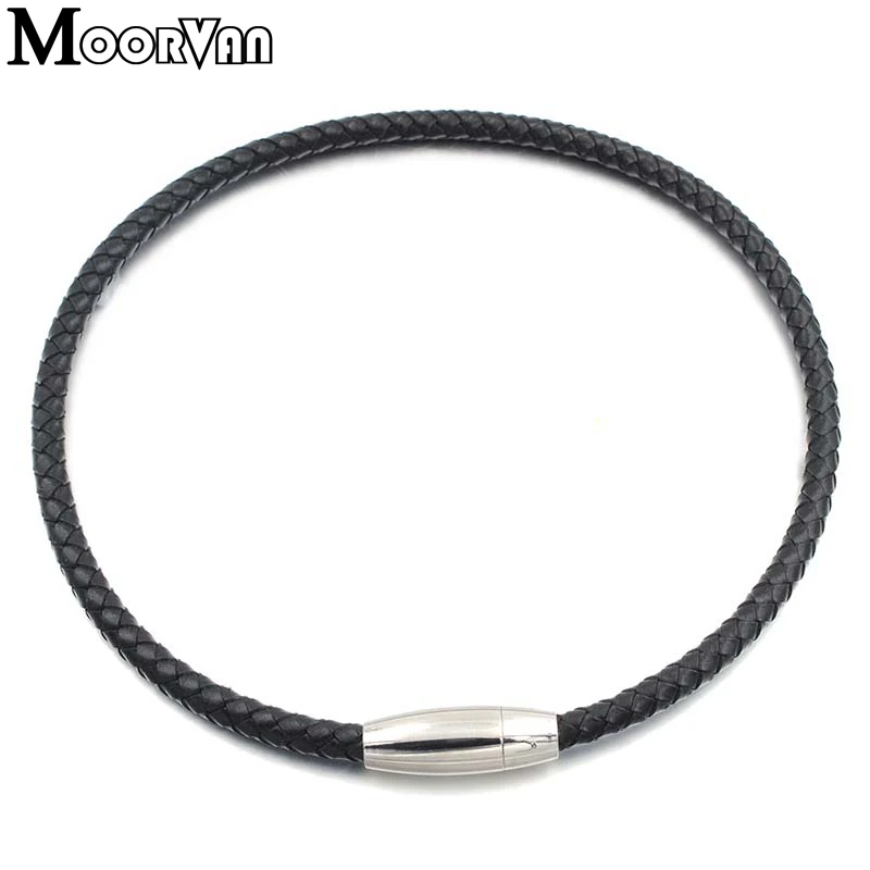 Moorvan Women's Necklace black with magnetic clasp genuine woman leather Choker Necklaces cool Korean Men Jewelry VL013