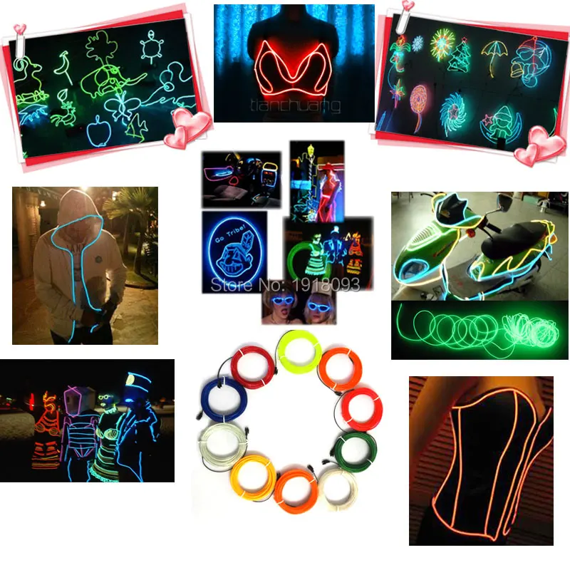 3.2mm EL Wire Rope Tube 1-25Meter Hot Craft Decorative Flexible LED Strip Neon Light 10 Color Choice Not Include EL Control