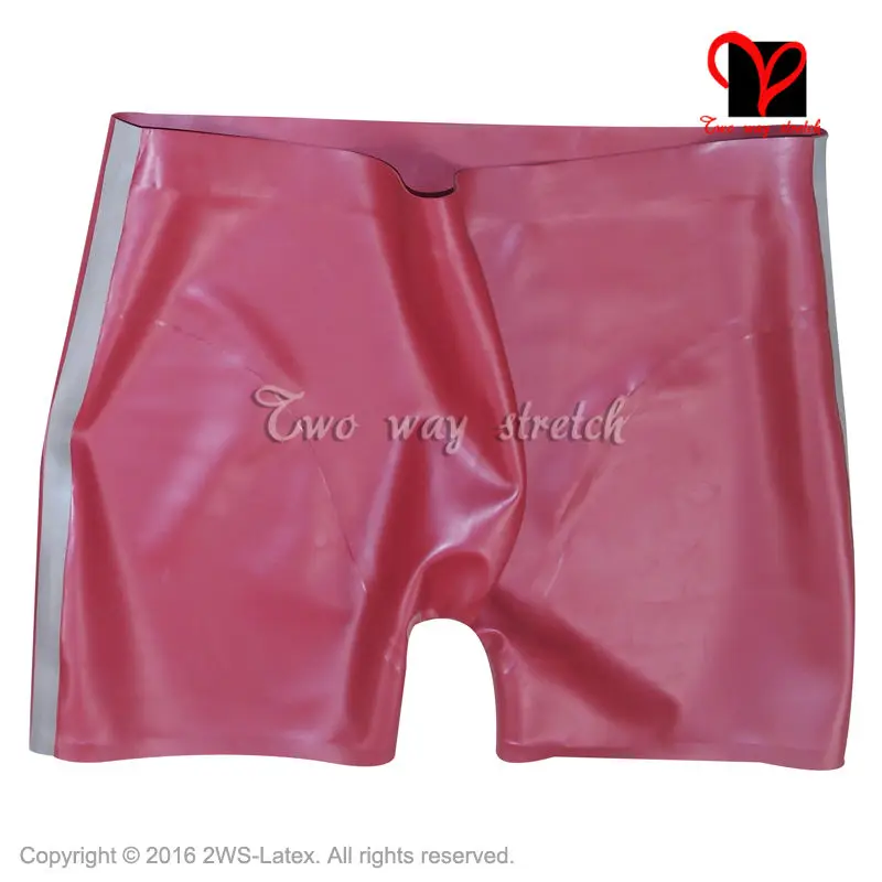 Rits voor Rood Zilveren Versieringen Sexy Latex Jas Boxer Korte Mouwen Rubber Jas Top Bottom Ondergoed Broek Uniform plus TZ-012