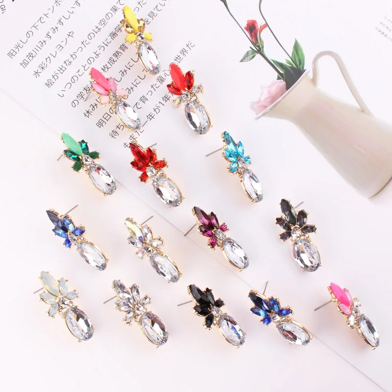 LUBOV 15 Colors Crystal Flower Stud Earrings Transparent Waterdrop Shape Opal Stone Piercing Earrings Trendy Women Gift Jewelry