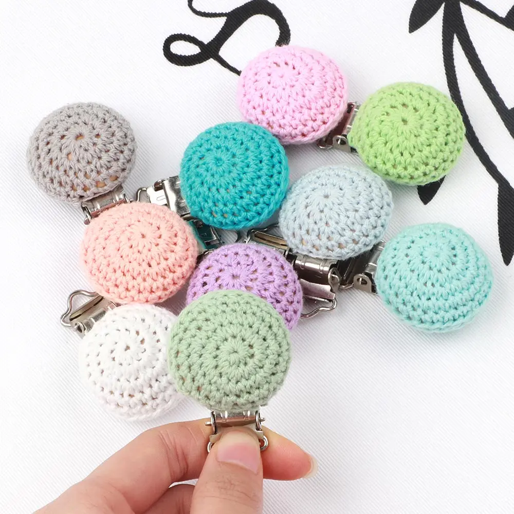 TYRY.HU 1pc Wooden Pacifier Holder Clips Crochet Dummy Metal Clips Round Baby Pacifier DIY Accessories Clip Chains Nursing Toys