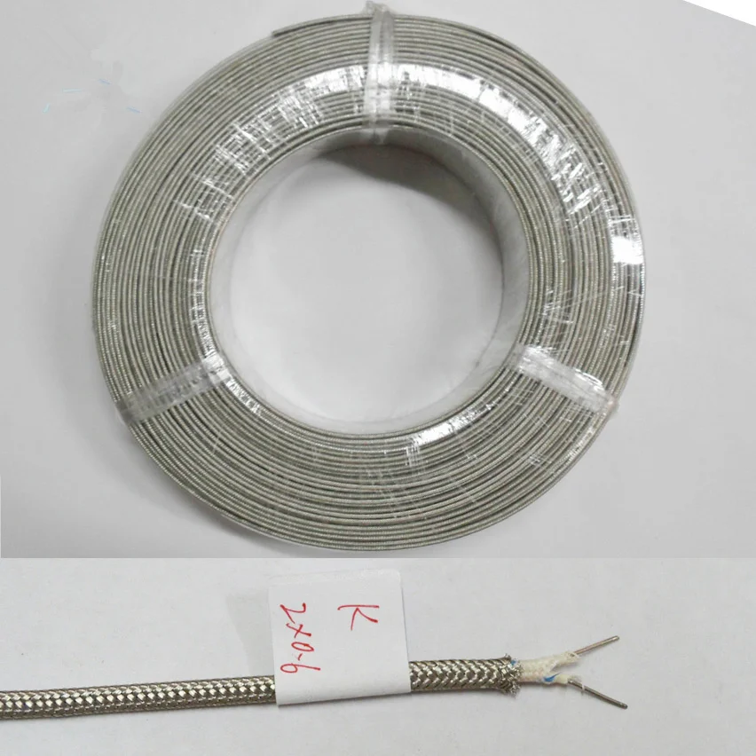 السفينة حرة 10 متر K نوع استشعار درجة الحرارة 2*0.6 مللي متر الحرارية زوجين سلك معدني صافي أسلاك الفولاذ المقاوم للصدأ Sheilding الحرارية