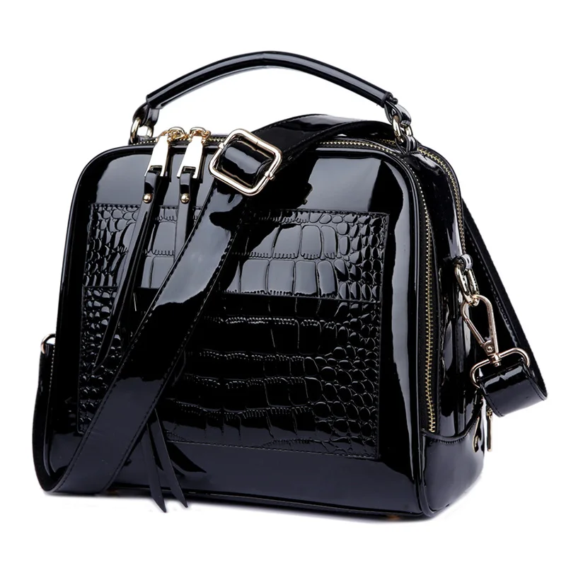 RanHuang Women Luxury Handbags Fashion Alligator Handbags High Quality Patent Leather Shoulder Bags Ladies Black Messenger Bags