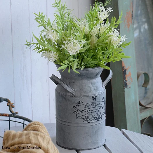 vintage retro gray zinc Garden Accents Antique Milk Can