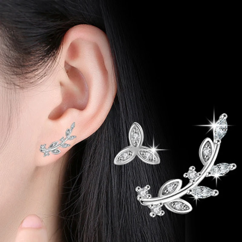 925 silver needle  Women Jewelry Fashion Cute Tiny Asymmetric Leaves Stud Earrings For Daughter Girls Ds530