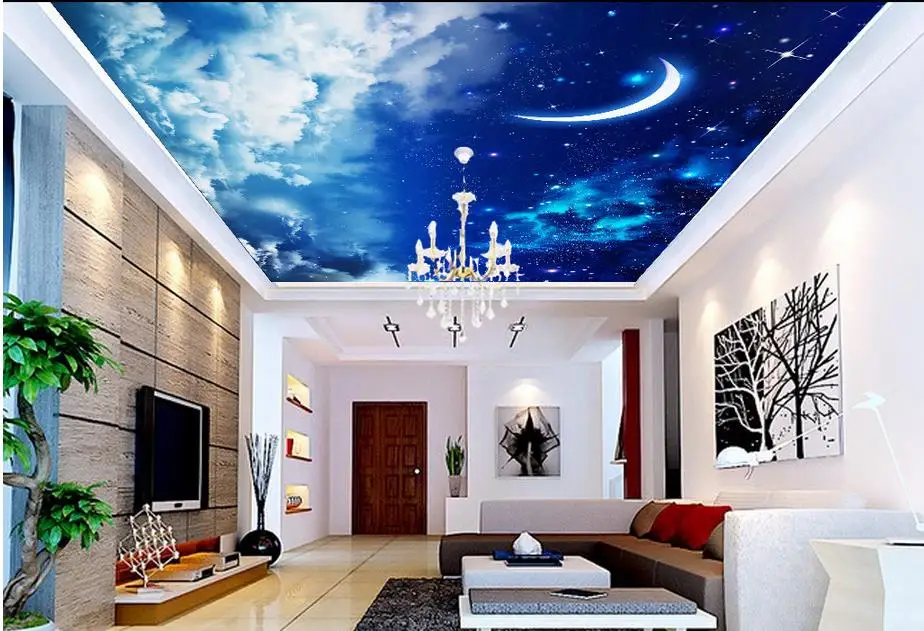 

Custom 3d ceiling murals wallpaper for walls for ciling bedroom Sky clouds moon non-woven 3d wallpaper for ceiling