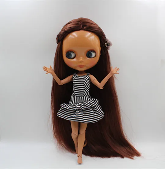 Blygirl Blyth doll Nude doll 30cm multi-joint body brown red straight hair doll can change makeup toys gift