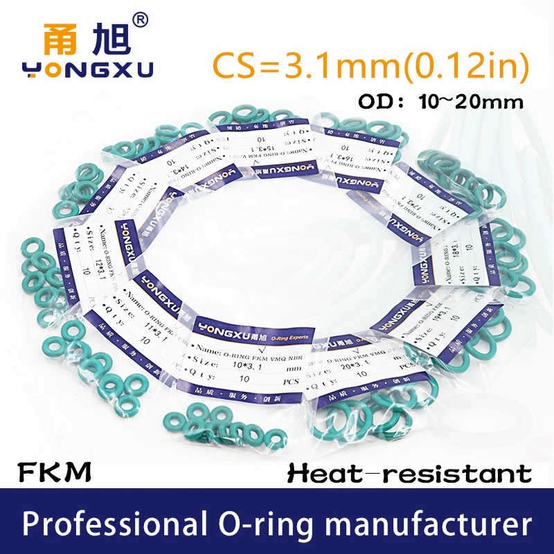 10PCS/lot Green FKM fluororubber O-rings Seals CS3.1mm OD10/11/12/13/14/15/16/17/18/19/20*3.1mm ORing Seal Gasket sealing Washer