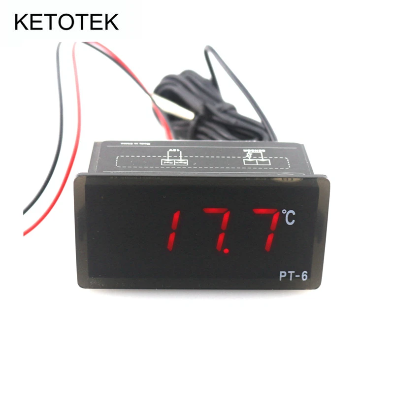 PT-6 Digital Temperature Meter -40~110C 12V AC/DC Thermometer with 2m NTC Sensor