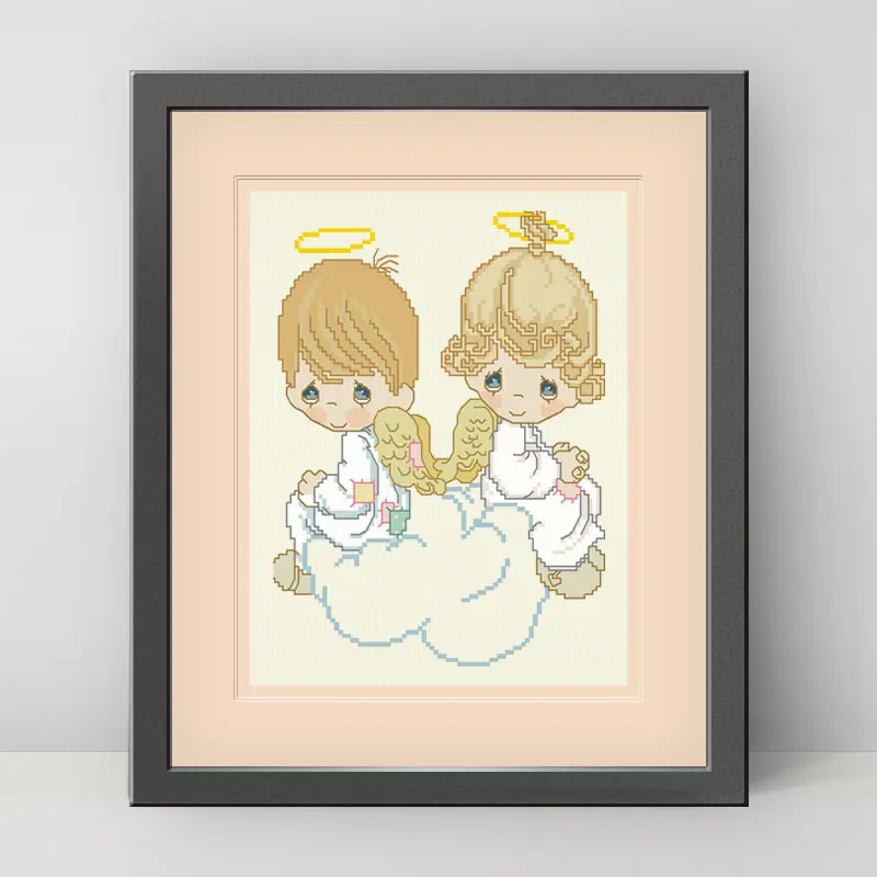 European Style Idyllic Cartoon Characters Fishxx Cross Stitch Kit H091 Boy Girl Two Little Angel Bedroom Painting