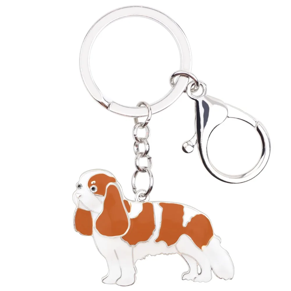 WEVENI Enamel Metal Cavalier King Charles Spaniel Dog Key Chains Keychain Rings Anime Jewelry For Women Girls Handbag Car Charms