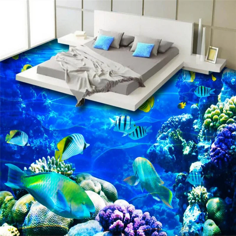 

beibehang Underwater world coral fish three - dimensional 3D floor custom large - scale murals pvc wear waterproof film