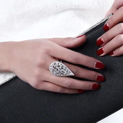 Big water drop long shape women ring pave clear crystal cz zirconia fashion colorful jewelry female rings