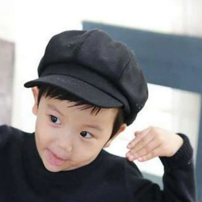 Toddler Baby Beret Hat for Boys Girls Children Newsboy Flat Cap Casquette Spring Autumn Solid Red Black Gray 2-6Y