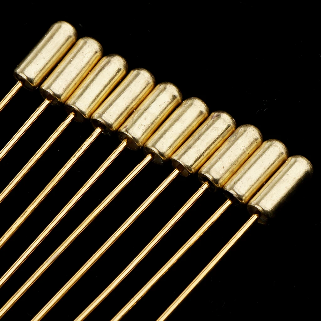 10 Pieces Needle Plug Lapel Stick Hat Scarf Hijab Brooch Boutonniere Pin gold color Tone 7.1cm Long Fashion Jewelry