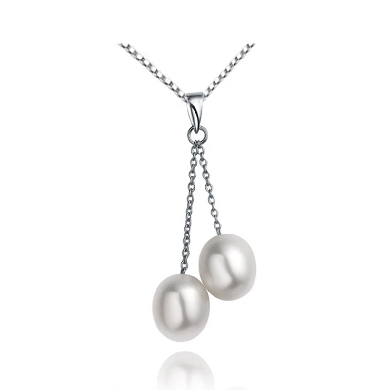 Genuine Double Freshwater Pearl Pendants Necklaces Women 925 Silver Fine Jewelry