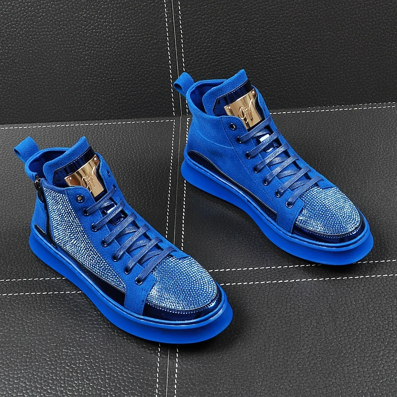 CuddlyIIPanda Luxury Brand Men Fashion High Top Sneakers Spring Autumn Casual High Shoes Men Crystal Boots Zipper Bling Shoes