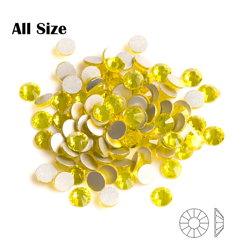 2058NoHF Citrine Strass All Sizes Different Sizes Non Hot Fix Flatback Rhinestone Without Glue Nail Art Decoration