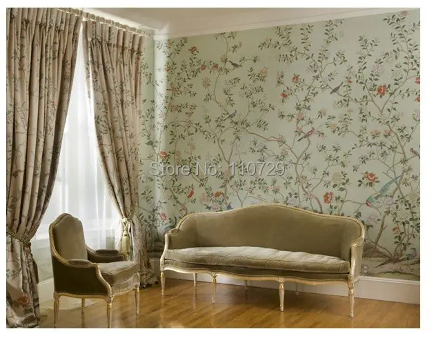 

Hand-painted silk wallpaper European style hand painted painting flower with bird paper TV/Sofa/bedroom/living room background