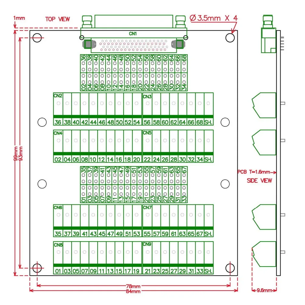 Electronics-Salon 68-Pin VHDCI DSUB SCSI-5 Screw Terminal Block Breakout Board.