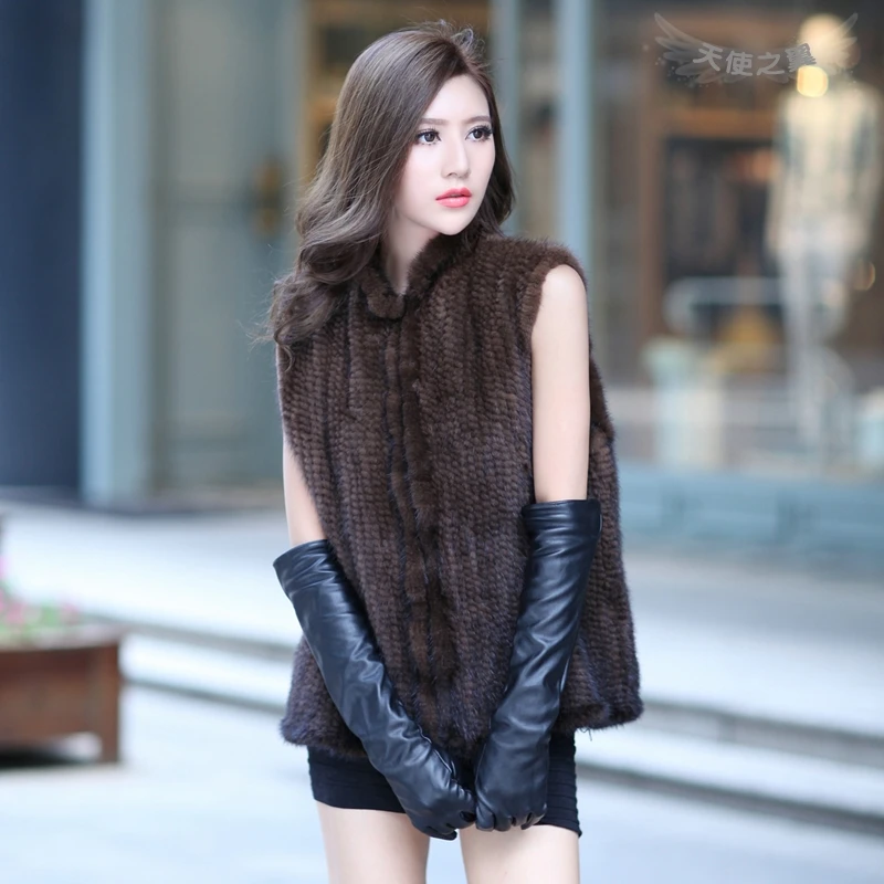 

2017 Spring and Autumn Women's Genuine Real Knitted Mink Fur Vest Lady Slim Waistcoat Female Gilet VF0107