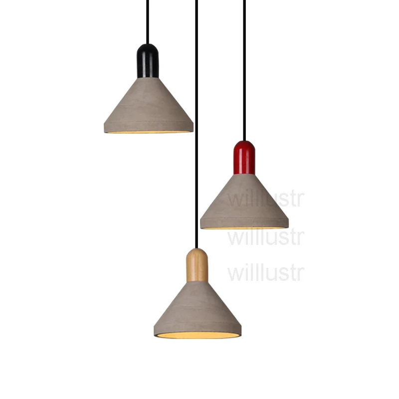 Willlustr cement suspension lighting dinning room living room wood cap hotel restaurant hanging lamp concrete pendant light