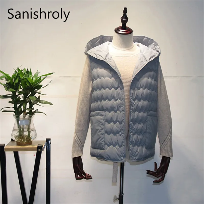 Sanishroly New Autumn Winter Women Hooded Waistcoat Ultra Light White Duck Down Vest Parka Female Sleeveless Down Coat Tops S415