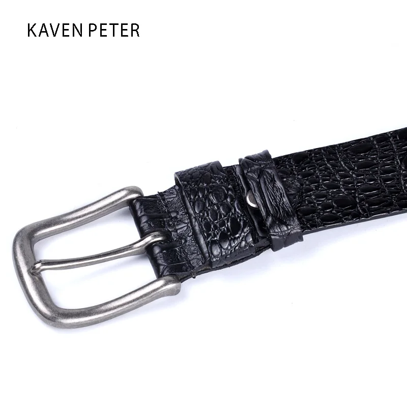 Mannen Koeienhuid Riem Krokodil Patroon Luxe Designer Riemen Hoge Kwaliteit 100% Echt Leer Oude Zilveren Metalen Gesp