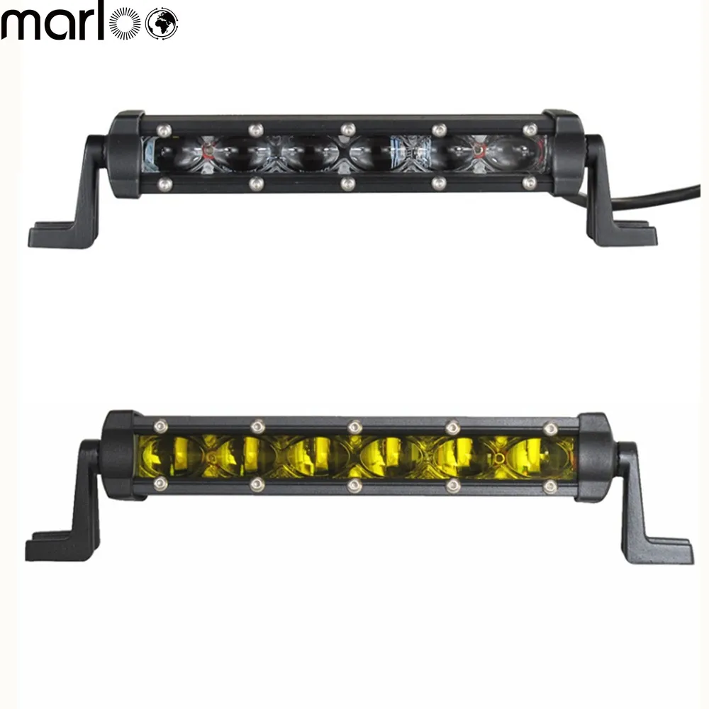 Marloo 8 inch 30W Ultra Thin Slim Single Row LED Light Bar 6D For Offroad Truck 4X4 4WD Jeep Car 12V 24V White Amber Lamp