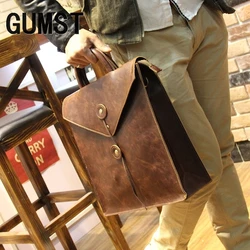 GUMST-Bolsa de Ombro de Couro Masculina, Maleta para Laptop, Crazy Horse Design, marca de moda, nova