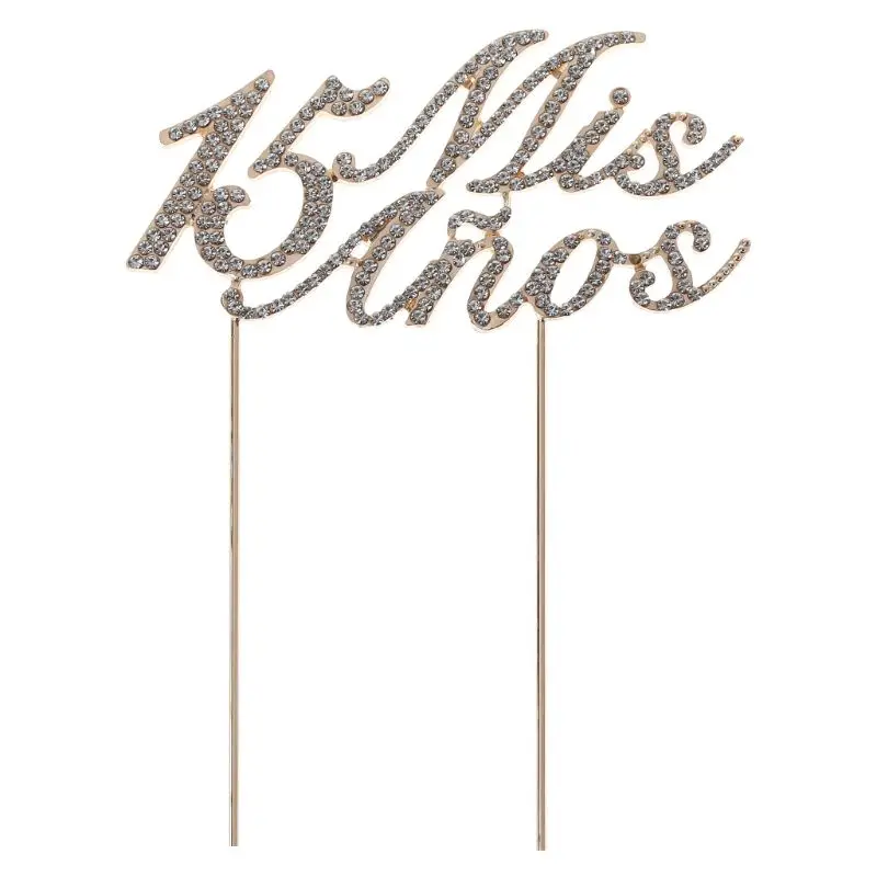 Sparkling Bling Number 15 Mis Anos Letters Cake Topper Rhinestone Alloy Cupcake Picks Birthday Party Decoration Supplies