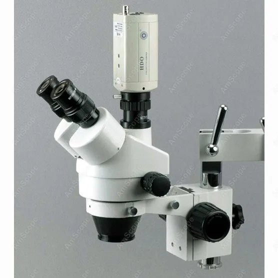 Trinocular Stereo Microscope--AmScope Supplies 3.5X-45X Trinocular Stereo Zoom Microscope with Double Arm Boom Stand