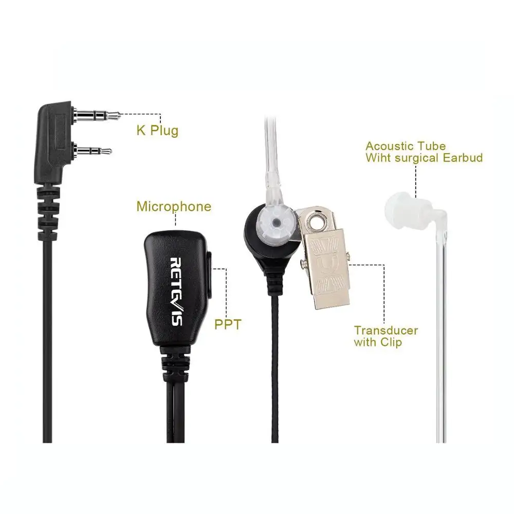 5pcs Walkie Talkie Headset 2Pin PTT Mic Earpiece For Kenwood For Baofeng UV-5R UV-82 Radio Retevis H777 RT7 RT22 for WLN KD-C1