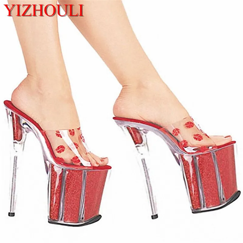 

20cm High-Heeled Shoes Sexy Red Lips Crystal Flat Shoes Slippers 8 Inch Lady Fashion Shoes Sexy Exotic Dancer Slippers