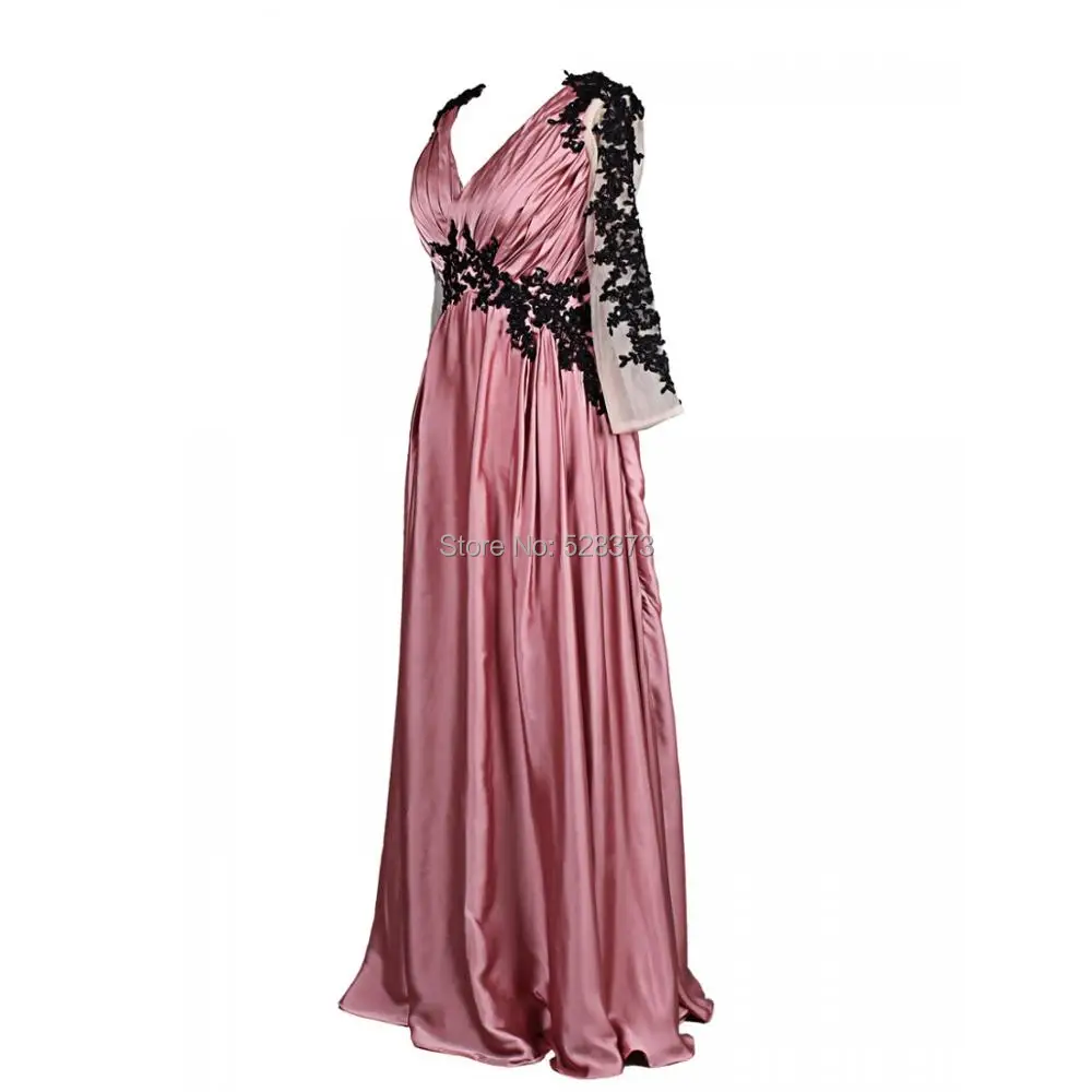 YNQNFS MD14 V Neck Empire Waist Dusty Pink Sheer Long Sleeves Mother of the Bride/Groom Dresses Outfit Real Photos