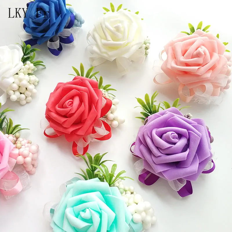 Lky fr pulseira de casamento, corsage, bracelete para madrinhas, flores, casamento, testes, acessórios de casamento