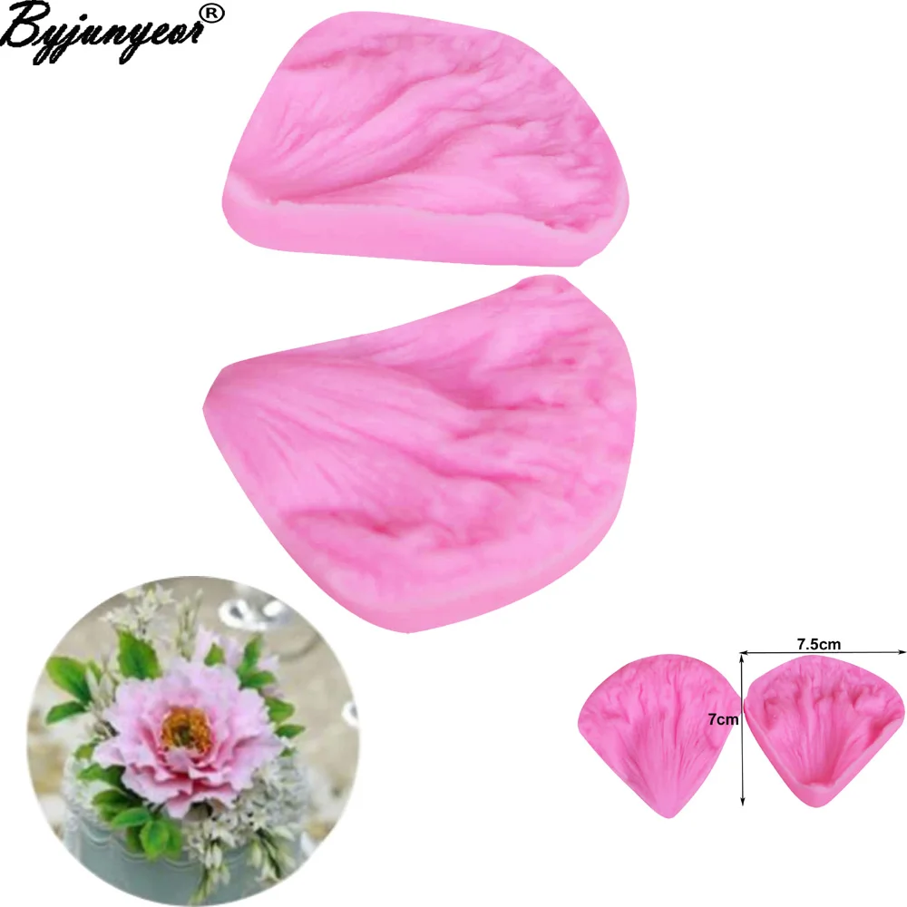 Byjunyeor Peony Flower Veiners & Leaf Cutters Silicone Cake Mold Sugar Cookie Cutter Clay Water Paper For DIY Cake Making C285