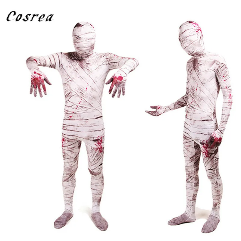 Movie Scary Mummy Cosplay Costume Adult Kids Men Mummy Costumes Mask Zentai Bodysuit Spandex Suit Halloween Costumes Women Man