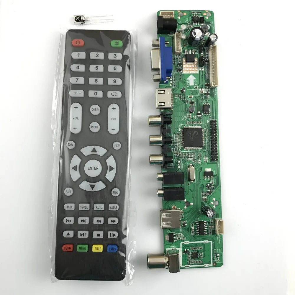 V56 Scheda driver controller TV LCD universale Interfaccia PC/VGA/HDMI/USB 4 lampade inverter + cavo lvds 30pin 2ch-8bit + 7 tastiere 560284