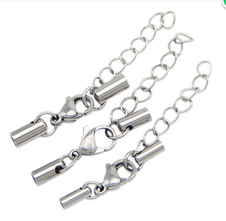 LOULEUR 5sets 3mm 4mm 5mm Stainless Steel Lobster Clasp Leather Cord Bracelet With Extended Chain Connectors For Jewelry Making