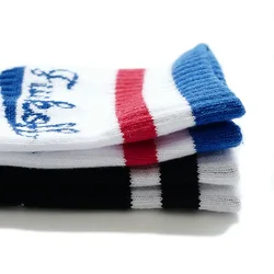 LeFifino New Cotton Women Men Unisex Socks Funny Letter Socks Teen Stripes Off Letter Socks White Red Blue Ne38018