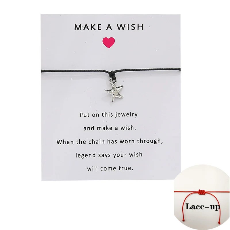 Make A Wish Beach Jewelry Silver Plated Starfish Charm Bracelets for Women Men Kids Lovers Couple Jewelry Gift